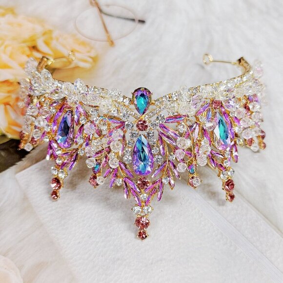Lavender Tiara, Victorian tiara, Purple Crystal crown, Princess Gold Tiara - Picture 10 of 11
